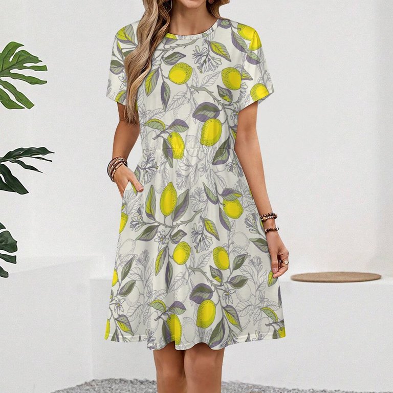 Lemon Pattern Women's Dress Short Sleeve Summer Sundress Summer Women  Clothes - Walmart.com