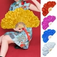 thumbnail image 1 of Airle Folding Fan Waterproof 3-layer Petals Bamboo Handle Handheld Chinese Yangge Dance Fan Performance Prop for Performance, 1 of 8