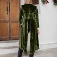 thumbnail image 5 of Velvet Long Open Front Cardigan Coat Elegant Retro High Slit Loose Fit Duster Outerwear With Pockets For Women, 5 of 7