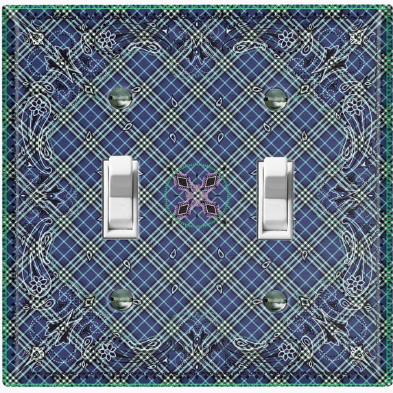 Metal Light Switch Plate Cover Blue Plaid Paisley Bandana Tile Pattern TIL076