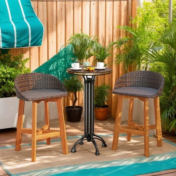 Yardi Yarda Outdoor Faux Rattan Bar Chairs Set of 2, Bar Chair with Ergonomic Backrests and Footrests for Outdoor as Yard, Brown