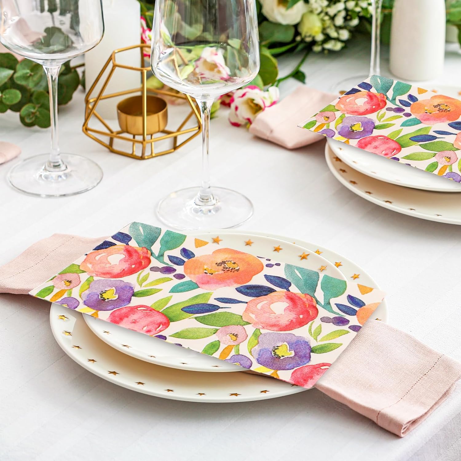 80 Pack Floral Guest Napkins Watercolor Flower Paper Dinner Napkins Decorative Disposable Hand Napkin for Wedding Birthday Baby Shower Bridal Shower Tableware Supplies, 13 x 15.7 Inch.
