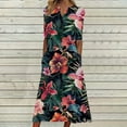 thumbnail image 2 of Lovzfmll Women's Sundress, V-Neck Short Sleeve with Print, Casual Vacation Maxi Dress Black, M, 2 of 5