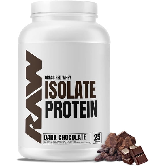 Raw Nutrition Protein Powder Grass-Fed Whey Protein Isolate Dark Chocolate 25 Servings