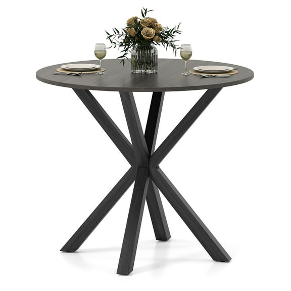 Gymax 36'' Round Farmhouse Dining Table for 4 w/Stable Intersecting Pedestal Base Black