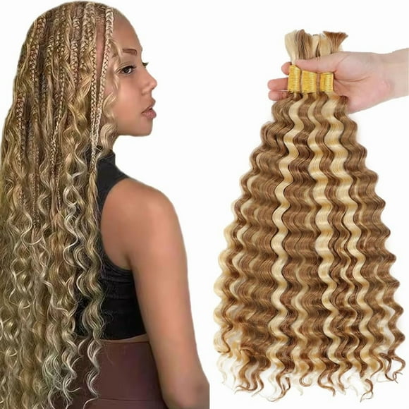 613 Human Braiding Hair Deep Curly 16 16 16 Inch P27/613 Boho Human Hair Deep Wave Bulk Blonde Human Braiding Hair Bundles Extensions
