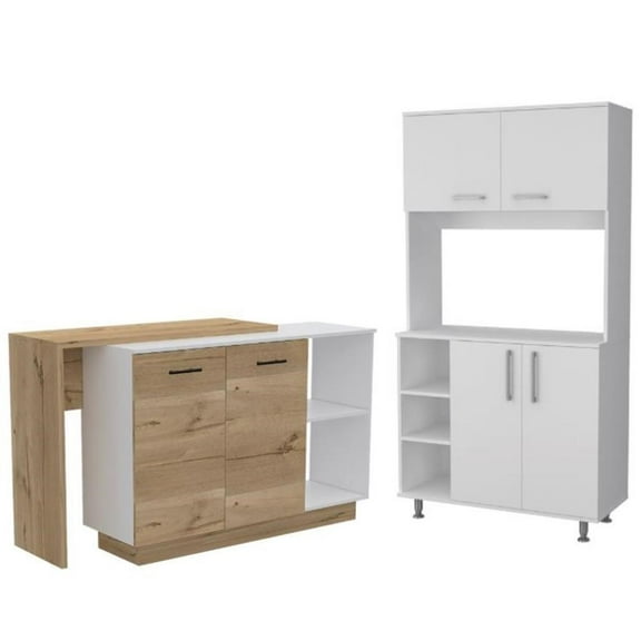Home Square 2-Piece Set with 2 Door Kitchen Island and Pantry Cabinet