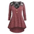 thumbnail image 1 of Camiseta de Punto Asimétrico Panel de Encaje de Talla Extra Rosegal  Mangas largas de talla grande, 1 of 5