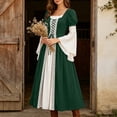 thumbnail image 4 of Women's Renaissance Medieval Dress Square Neck Flare Sleeve Maxi Gown Vintage Irish Peasant Dress Lace-up Waist Halloween Costume Cosplay Fair Festival Party Wear, 4 of 9