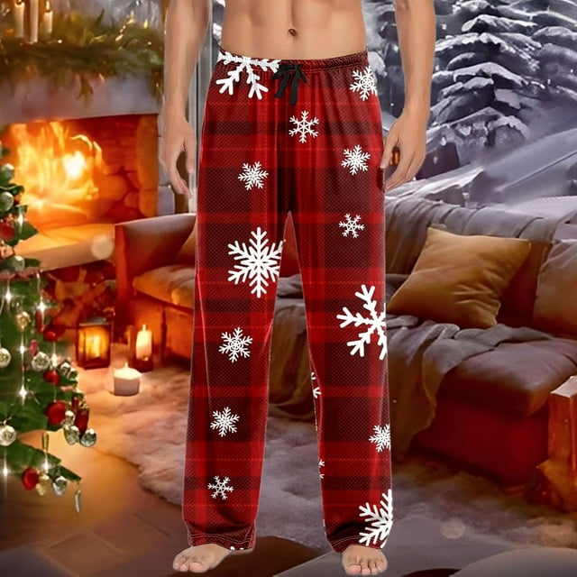 Print Casual Pants With Drawstring Elastic Waist Comfortable Holiday Trousers For Everyday Wear Red L