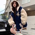 thumbnail image 1 of Uniforme de béisbol bordado con capucha para mujer, chaqueta con capucha informal de terciopelo, Retro, americana, pareja de estudiantes, invierno, 2023, 1 of 4