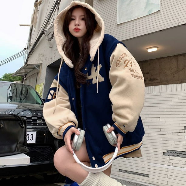 Y2K Women Vintage Korean Fashion Casual Streetwear Baseball Hooded