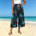 thumbnail image 2 of ZToonmas Women's Print Drawstring Waist Culottes Loose Wide Leg Cropped Pants with Pockets for Summer Casual Wear, 2 of 7