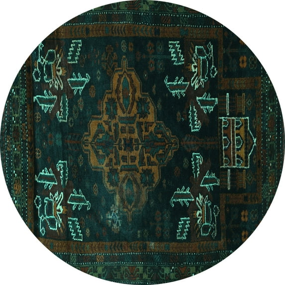 Ahgly Company Indoor Round Persian Turquoise Blue Traditional Area Rugs, 3' Round