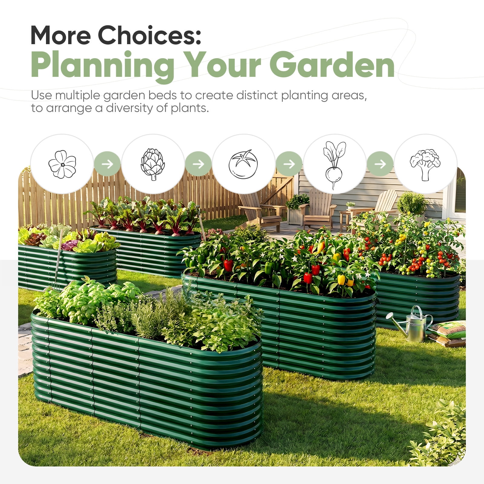 KING BIRD 8x2x3 ft Raised Garden Bed 12 in 1 Galvanized Steel Metal Planter Garden Box Outdoor for Gardening, Vegetables, Flowers, Dark Green
