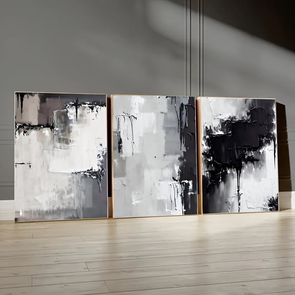 3pcs Unframed Beige Grey Black Abstract Posters and Prints Neutral Canvas Painting Modern Minimalist Wall Art Picture for Living Room Bedroom Dormitory Office Cafe Bar Hotel Home Decor No Frame