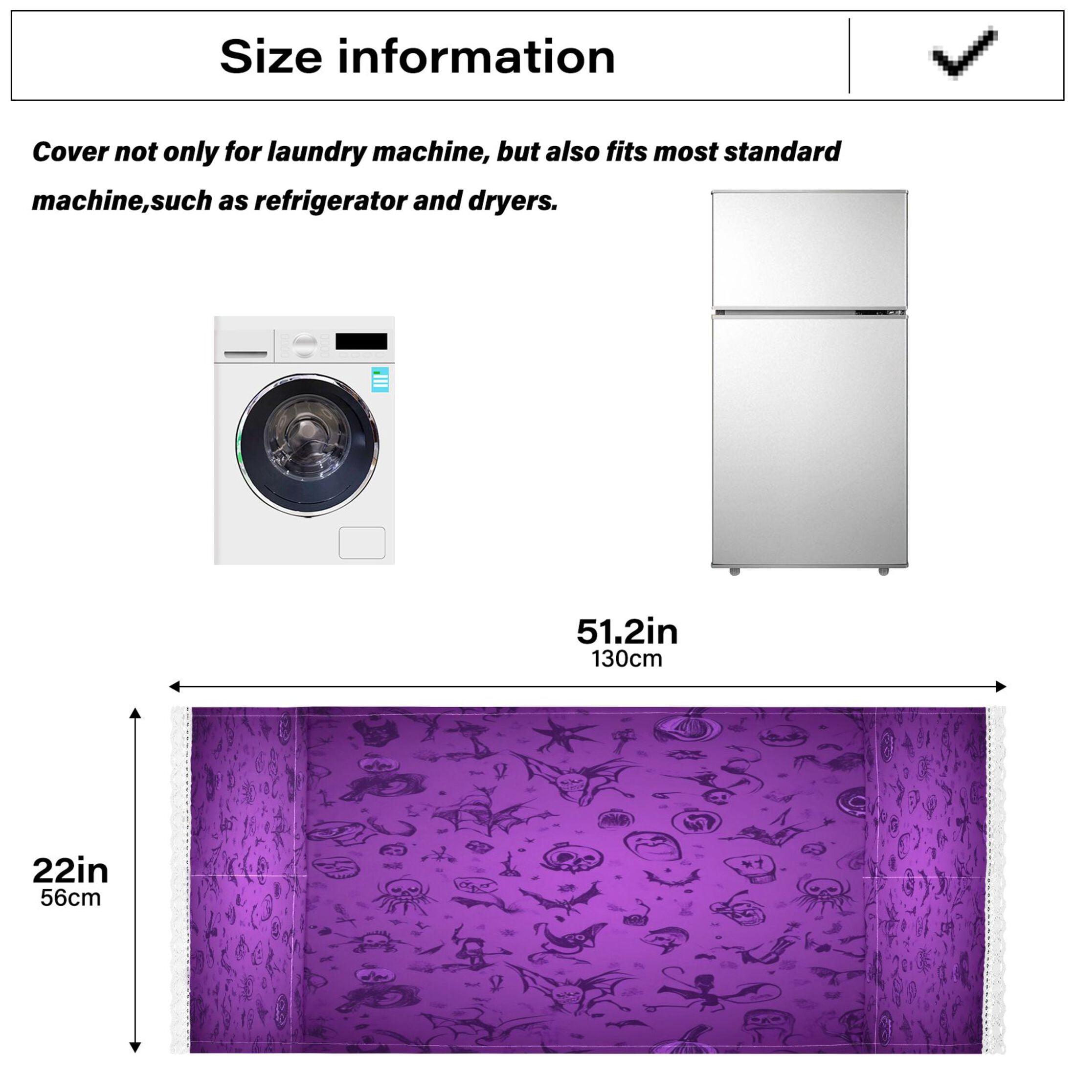 Purple Halloween BackgroundWasher and Dryer Covers Dust-Proof and Oil Resistant Fridge Cover with 4 Storage Pockets Washing Machine Top Cover for Laundry Kitchen Home 51.2 x 22 In