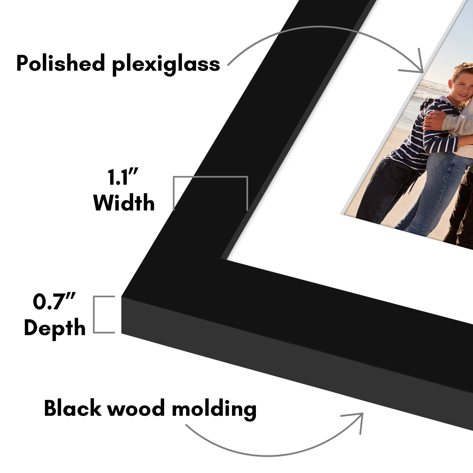 Americanflat 12x30 Picture Frame with Polished Plexiglass Collage Multi Frames Fit One Eight Photos - Black