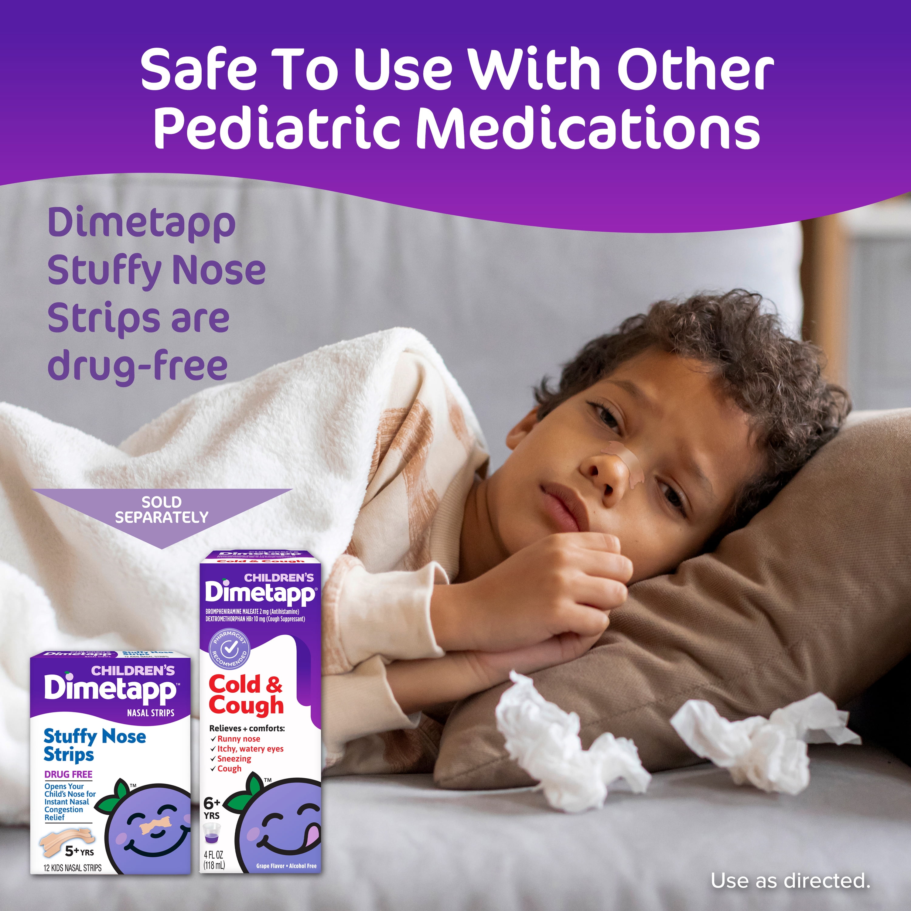 (3 pack) Children’s Dimetapp Stuffy Nose Strips, Instant Nasal Congestion Relief, 12 Strips