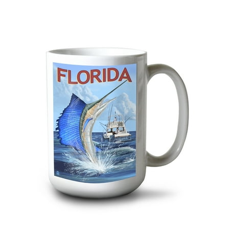 

15 fl oz Ceramic Mug Florida Sailfish Scene Dishwasher & Microwave Safe