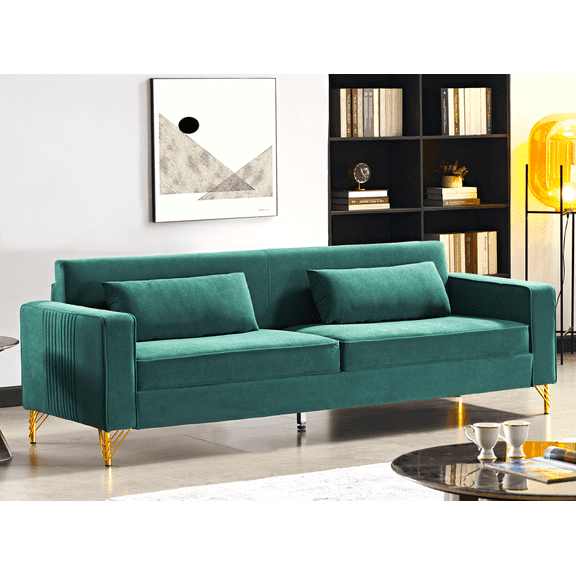 Newboti Aesthetic 85.8" Velvet Sofas for Living Room, 3 Seater Couch with Classic Modern Appeal and Luxurious Soft Comfort, Easy to Maintain, Green 745604668510471