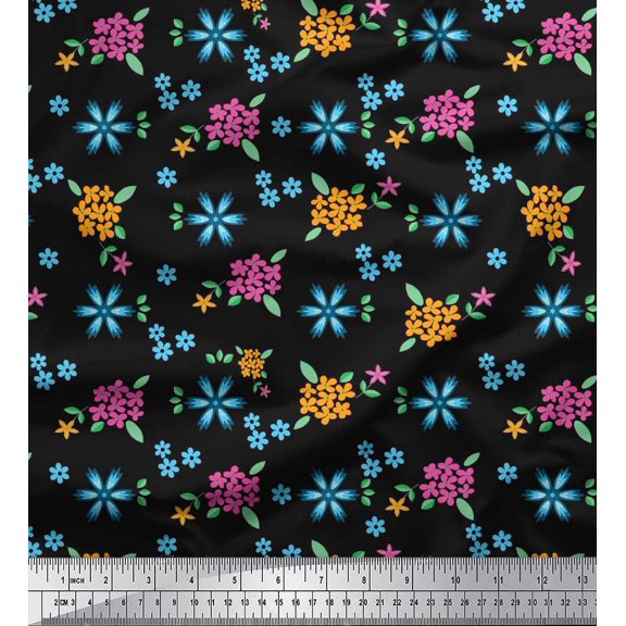 Soimoi Cotton Duck Fabric Leaves & Wild Flower Floral Fabric Prints By Yard 42 Inch Wide