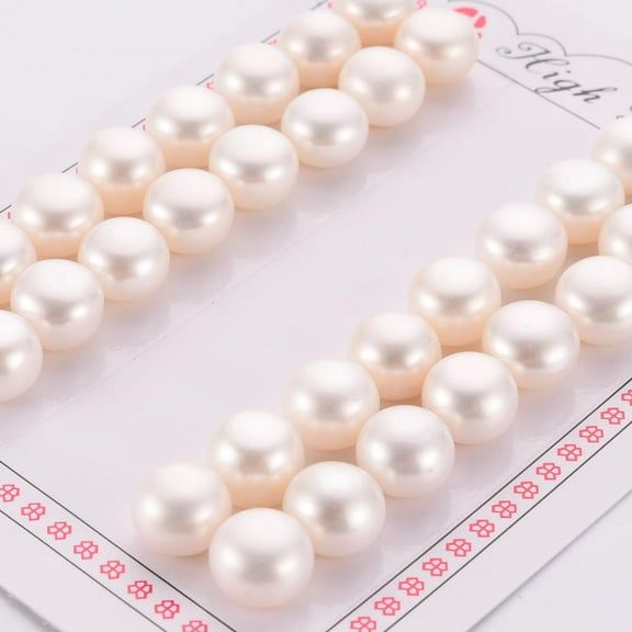 Grade AAA Natural Cultured Freshwater Pearl Beads Round White Half Drilled Flat 11~12x6~7mm Half Hole: 1mm