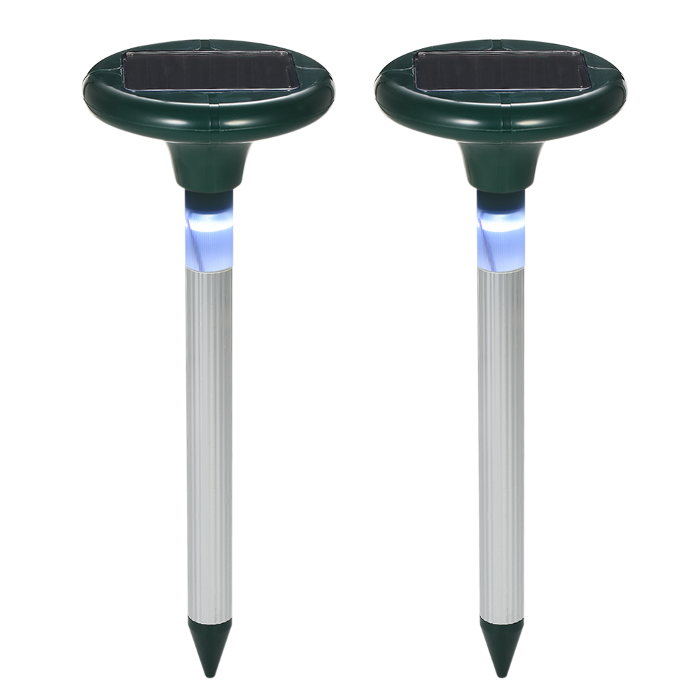 2pcs Solar Powered Ultrasonic Snakes Rodents Repeller with LED Light