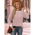 thumbnail image 4 of Long Sleeve Shirts for Women Sweaters Fall Outfits Color Block Winter Clothing Dressy Casual Soft Pink M, 4 of 7