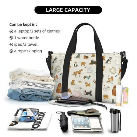 Rocae Dogs Funny Pets for Travel Shoulder Bag Top Handle Handbag with Yoga Mat Buckle for Gym  Work  Travel