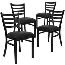 Flash Furniture HERCULES Vinyl Ladder Back Metal Restaurant Chair Black 4/Pack (4XUDG694BBKV)