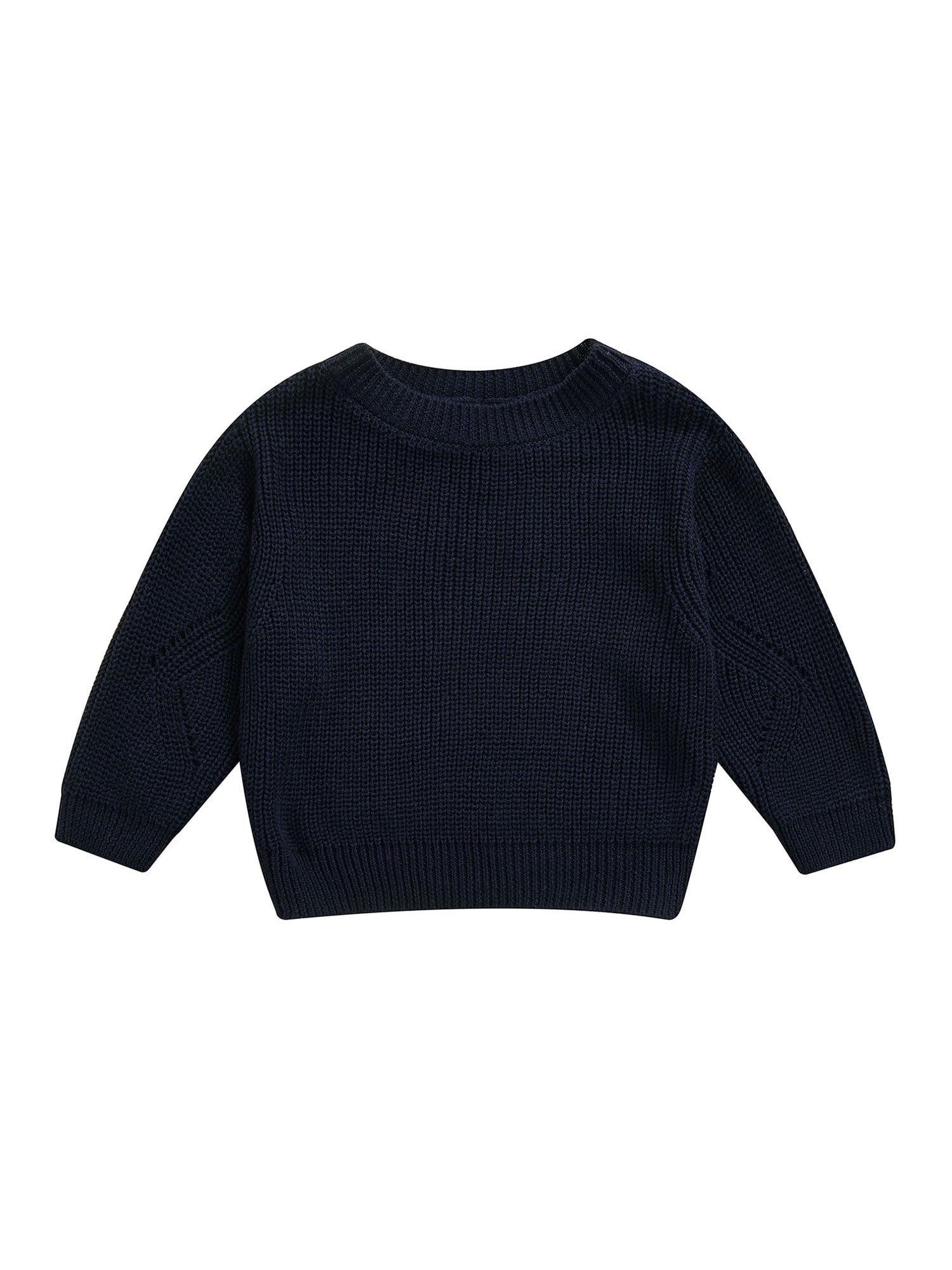 Infant Toddler Baby Girl Boy Knit Sweater Long Sleeve Blouse Solid Pullover Sweatshirt Warm Crewneck Tops