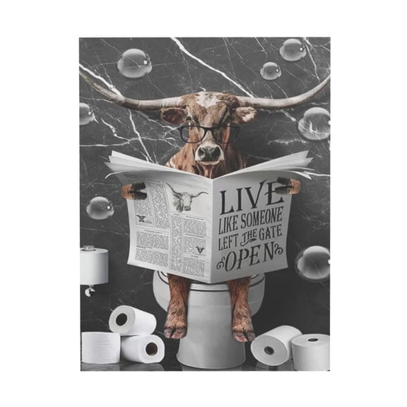WFSposter Texas Longhorn Cow Bathroom Wall Art Funny Highland Cow in Toilet Bathroom Picture Print Painting Wall Décor for Bathroom Toilet Framed Artwork 12x16 inch