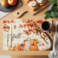 thumbnail image 2 of Hello Fall Placemats Set of 6, Thanksgiving Pumpkin Tree Maple Leaf Autumn Washable Wipeable Table Mats for Dining Tables, Indoor Outdoor Kitchen Place Mats for Holiday Party Table Decor, 2 of 9