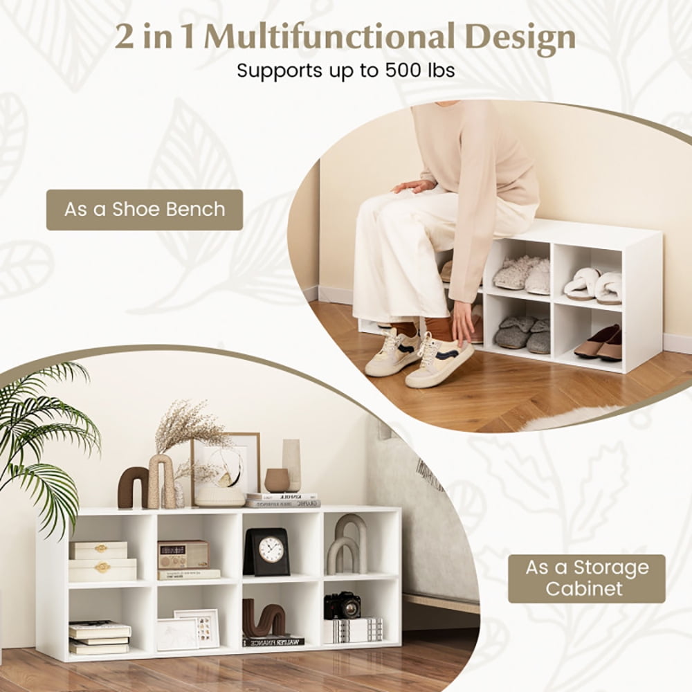 Resenkos 8 Cubbies Shoe Organizer with 500 LBS Weight Capacity-White, Space-Saving Shoe Rack Organizer for Closet Entryway