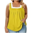 thumbnail image 2 of CLOISE Tank Top for Women and Teens Yellow Summer Square Neckline Loose Casual T Shirts Fashion Comfy Sleeveless Solid Fold Pleated Breathable Soft Blouse 5XL, 2 of 5