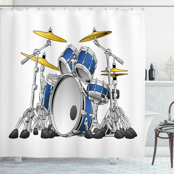 Ambesonne Drums Shower Curtain, Professional Music Elements, 69"Wx70"L, Grey Blue