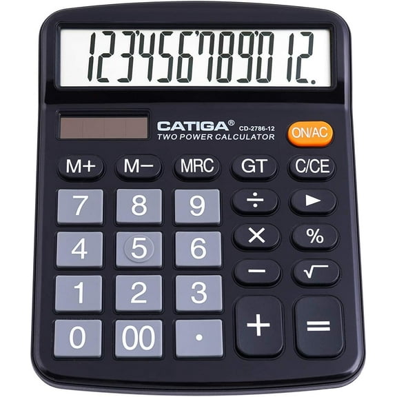 12 Digits Desktop Calculator with Lar LCD Display and Sensitive Button, Dual Solar Power Battery, Standard Function for Office, Home, School, CD-2786