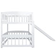 thumbnail image 3 of Bunk Bed with Slide and Fence, Solid Wood Twin Over Twin Low Bunk Bed Frame with Safety Guardrail and Ladder, Multifunctional Loft Bunk Bed with Small Door for Boys Girls, No Box Spring Needed, White, 3 of 7