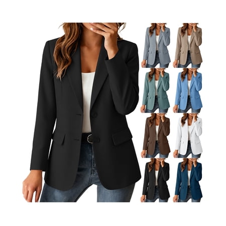 Business Casual Blazer for Women Open Front Button Blazers Lightweight Stretchy Office Suit Jackets with Pockets