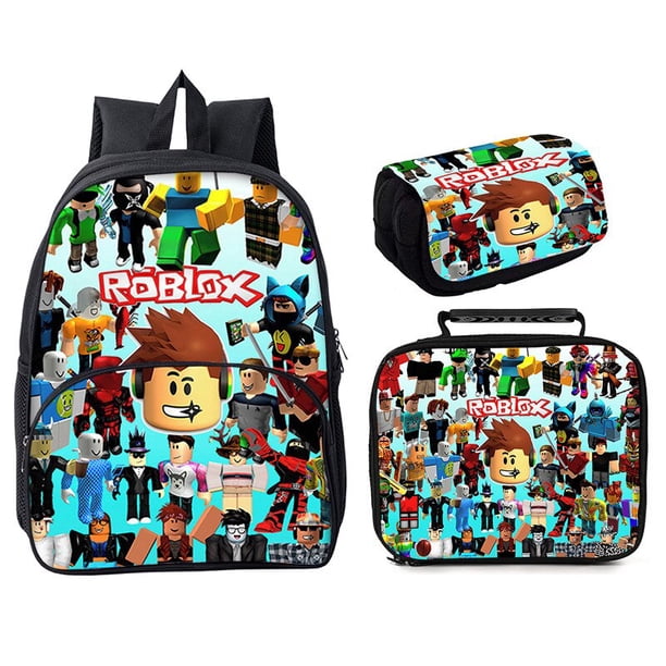 Conjunto de tres piezas de animación de juego Roblox, bolsa escolar para estudiantes de primaria y secundaria, bolsa redonda, mochila