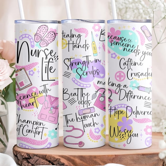 [NO STRAW] Nurse Life Tumbler, Skinny Tumbler for Nurse, 20 Oz Medical Tumbler, Nursing School Insulated Tumbler, Nurse Appreciation Gift, RN Tumbler
