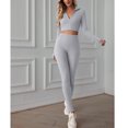 thumbnail image 2 of Conjunto de entrenamiento para mujer con cremallera Ropa deportiva de yoga de manga larga Chándal Ropa de gimnasio ajustada para mujer Gris XL, 2 of 6