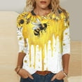 thumbnail image 3 of JTZGDY Fashion 3/4 Length Sleeve Crewneck T-Shirts for Women Cute Bee Printed Summer Tunic Tops Loose Oversized Graphic Holiday Gift Tees Blouse Yellow#02 S, 3 of 6
