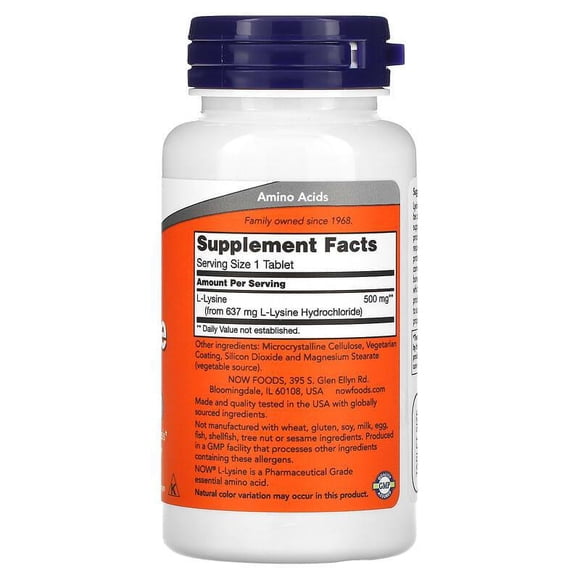 NOW Foods, L-lisina, 500 mg, 100 comprimidos