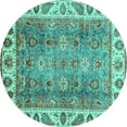 thumbnail image 1 of Ahgly Company Machine Washable Indoor Round Oriental Turquoise Blue Traditional Area Rugs, 3' Round, 1 of 4