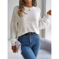 thumbnail image 3 of ZAXARRA Women's Fall Sweaters Long Sleeve Crew Neck Solid Color Pullover Casual Ribbed Knit Tops, 3 of 7