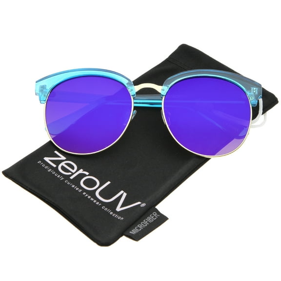 zeroUV - Oversize Transparent Half-Frame Mirrored Flat Lens Round Sunglasses 68mm - 58mm