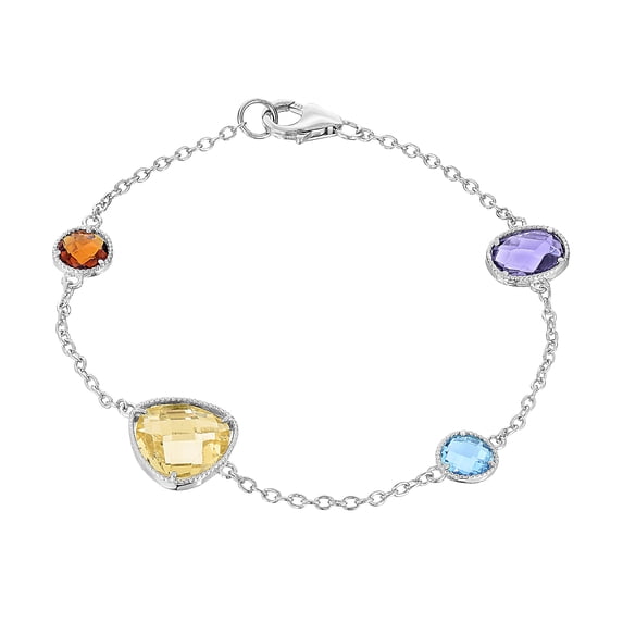 Tilo Jewelry .925 Sterling Silver Multi-Color Cubic Zirconia CZ Stones Link Bracelet | 7.5 Inch |Women & Girls