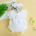 thumbnail image 2 of Huowey Infants Baby Girl Lace Romper Sleeveless Ruffle Bow Decorated Romper Jumpsuit Bodysuit With Headband Baby Clothes Cozy Dailywear, 12-18 Months, 2 of 4